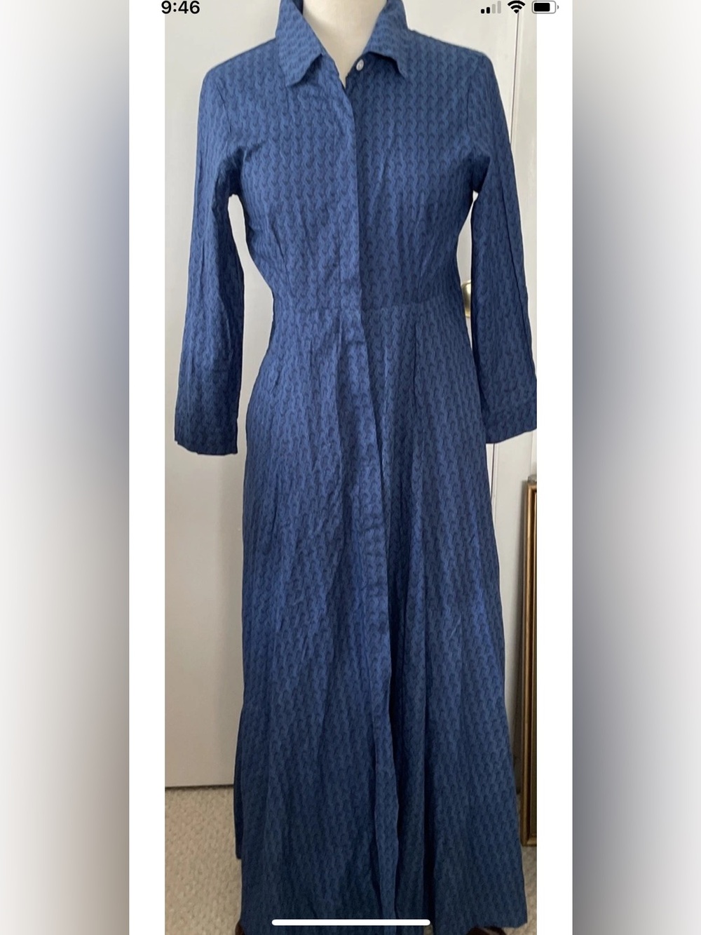 Julia Amory Button-Front Long Sleeve Maxi Shirt Dress in Deep Blue
